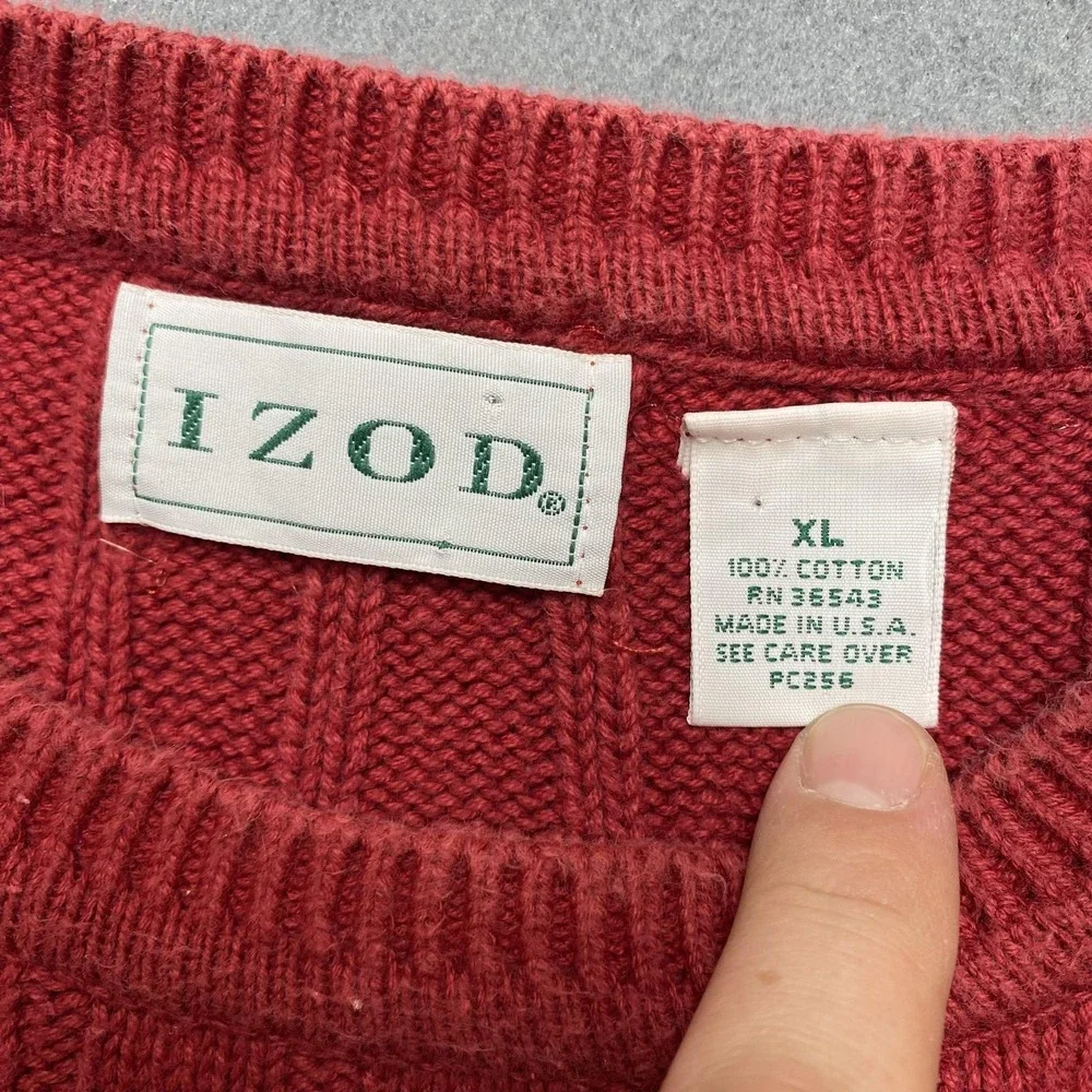 Vintage Izod Sweater Mens XL Red Cable Knit Pullover Crest Logo Made In USA‎ 90s